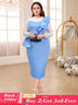 AOMEIDRESS Beaded Party Dress O Neck Long See Through Sleeve Ruffles Blue / S