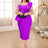 AOMEIDRESS Beaded Party Dress O Neck Long See Through Sleeve Ruffles Purple / S