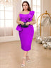 AOMEIDRESS Beaded Party Dress O Neck Long See Through Sleeve Ruffles Purple / S
