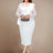 AOMEIDRESS Beaded Sheath Dress Ruffles O Neck Sheer Mesh Long Sleeves White / S