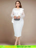 AOMEIDRESS Beaded Sheath Dress Ruffles O Neck Sheer Mesh Long Sleeves White / S