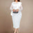 AOMEIDRESS Beaded Sheath Dress Ruffles O Neck Sheer Mesh Long Sleeves White / S