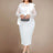 AOMEIDRESS Beaded Sheath Dress Ruffles O Neck Sheer Mesh Long Sleeves White / S