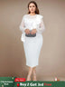 AOMEIDRESS Beaded Sheath Dress Ruffles O Neck Sheer Mesh Long Sleeves White / S