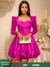 AOMEIDRESS Beading Bubble Dress Sweetheart Long Sleeve Cocktail Party Rose / S