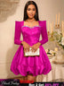 AOMEIDRESS Beading Bubble Dress Sweetheart Long Sleeve Cocktail Party Rose / S