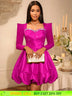 AOMEIDRESS Beading Bubble Dress Sweetheart Long Sleeve Cocktail Party Rose / S