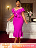 AOMEIDRESS Beading Mermaid Dress O Neck Ruffles Evening Party Gowns Rose / S