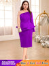 AOMEIDRESS Beading Party Dress Peplum Sexy Long Sleeve Mesh Patchwork Purple / S