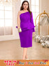AOMEIDRESS Beading Party Dress Peplum Sexy Long Sleeve Mesh Patchwork Purple / S