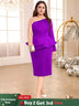 AOMEIDRESS Beading Party Dress Peplum Sexy Long Sleeve Mesh Patchwork Purple / S