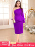 AOMEIDRESS Beading Party Dress Peplum Sexy Long Sleeve Mesh Patchwork Purple / S