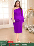 AOMEIDRESS Beading Party Dress Peplum Sexy Long Sleeve Mesh Patchwork Purple / S