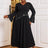 AOMEIDRESS Beading Pleated A Line Dress V Neck Long Flare Sleeve Maxi Black / S