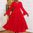 AOMEIDRESS Beading Pleated A Line Dress V Neck Long Flare Sleeve Maxi Red / S