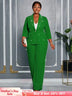 AOMEIDRESS Beading Two Pieces Set Office Ladies Party Classy Suits Green / L