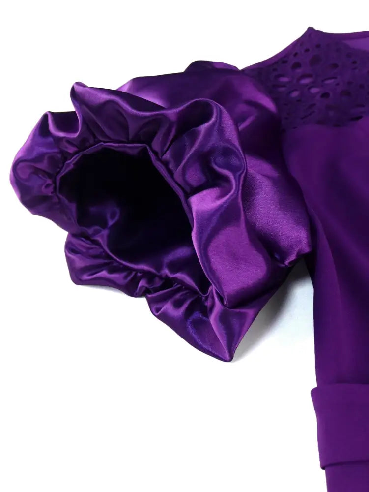 Lace Short Sleeve Purple Banquet Dress