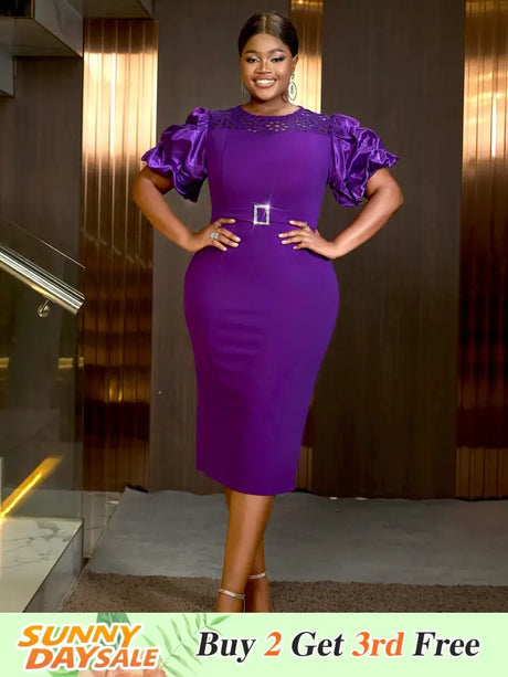AOMEIDRESS Beautiful Church Dresses Lace Short Sleeve Purple  
