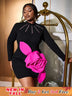 AOMEIDRESS Black 3D Flower Mini Dress Mock Neck Nail Bead Long Sleeve Black / S