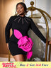 AOMEIDRESS Black 3D Flower Mini Dress Mock Neck Nail Bead Long Sleeve Black / S