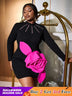 AOMEIDRESS Black 3D Flower Mini Dress Mock Neck Nail Bead Long Sleeve Black / S