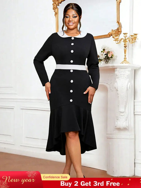 AOMEIDRESS Black Business Casual Holiday Work Dresses Winter Outfits Black / 0XL