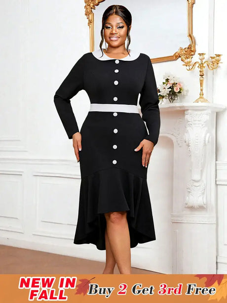 AOMEIDRESS Black Business Casual Holiday Work Dresses Winter Outfits Black / 0XL