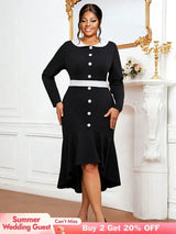 AOMEIDRESS Black Business Casual Holiday Work Dresses Winter Outfits Black / 0XL