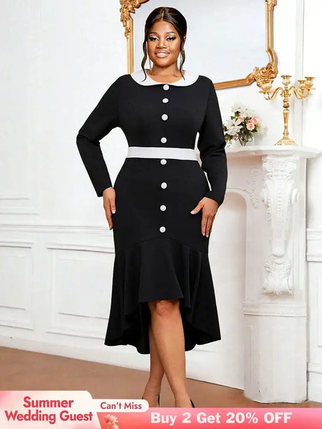 AOMEIDRESS Black Business Casual Holiday Work Dresses Winter Outfits Black / 0XL