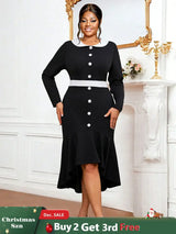 AOMEIDRESS Black Business Casual Holiday Work Dresses Winter Outfits Black / 0XL