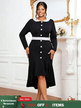 AOMEIDRESS Black Business Casual Holiday Work Dresses Winter Outfits Black / 0XL