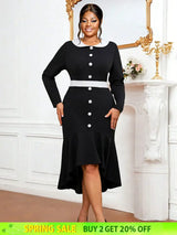 AOMEIDRESS Black Business Casual Holiday Work Dresses Winter Outfits Black / 0XL