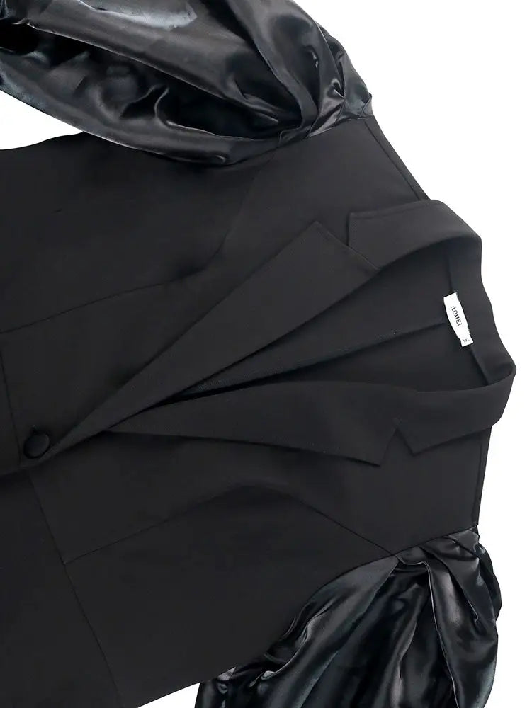 AOMEIDRESS Black Casual Blazer Top With One Button Office Lady Clothes