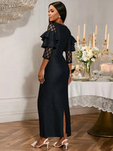 AOMEIDRESS Black Jacquard Lace Bodycon Dress Evening Cocktial Gowns