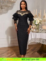 AOMEIDRESS Black Jacquard Lace Bodycon Dress Evening Cocktial Gowns Black / S