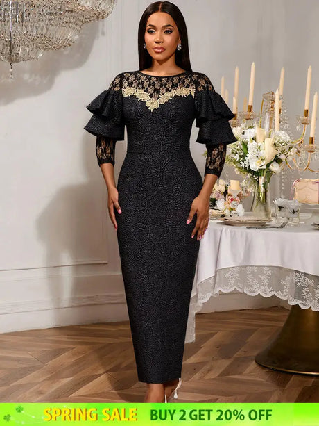 AOMEIDRESS Black Jacquard Lace Bodycon Dress Evening Cocktial Gowns Black / S