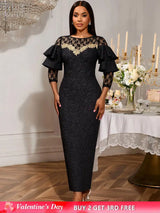 AOMEIDRESS Black Jacquard Lace Bodycon Dress Evening Cocktial Gowns Black / S