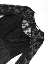 AOMEIDRESS Black Lace Fringe Dress Cut Out Neck Package Hip Gowns