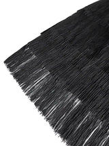 AOMEIDRESS Black Lace Fringe Dress Cut Out Neck Package Hip Gowns