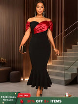 AOMEIDRESS Black Mermaid Bow Off Shoulder Dress For Evening Party Black / S