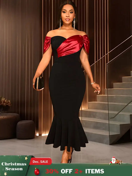 AOMEIDRESS Black Mermaid Bow Off Shoulder Dress For Evening Party Black / S