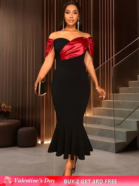 AOMEIDRESS Black Mermaid Bow Off Shoulder Dress For Evening Party Black / S