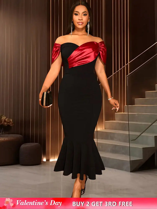 AOMEIDRESS Black Mermaid Bow Off Shoulder Dress For Evening Party Black / S