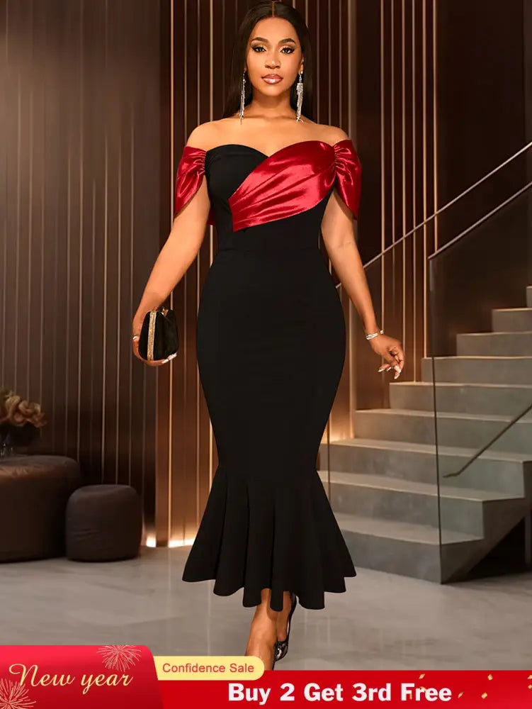 AOMEIDRESS Black Mermaid Bow Off Shoulder Dress For Evening Party Black / S