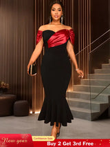 AOMEIDRESS Black Mermaid Bow Off Shoulder Dress For Evening Party Black / S