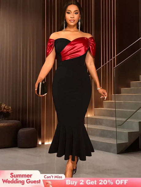 AOMEIDRESS Black Mermaid Bow Off Shoulder Dress For Evening Party Black / S