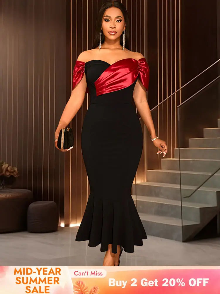 AOMEIDRESS Black Mermaid Bow Off Shoulder Dress For Evening Party Black / S