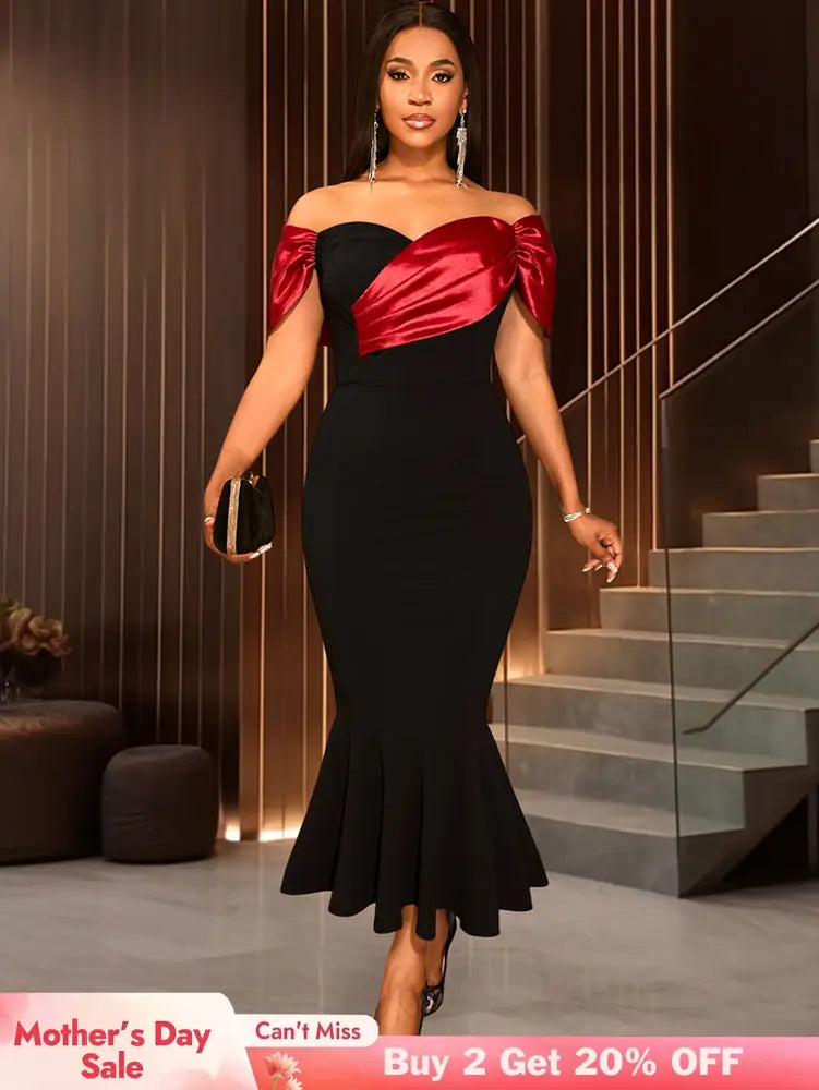 AOMEIDRESS Black Mermaid Bow Off Shoulder Dress For Evening Party Black / S