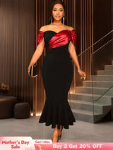 AOMEIDRESS Black Mermaid Bow Off Shoulder Dress For Evening Party Black / S