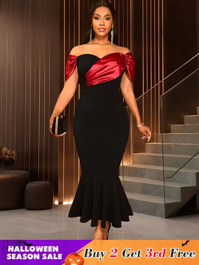 AOMEIDRESS Black Mermaid Bow Off Shoulder Dress For Evening Party Black / S